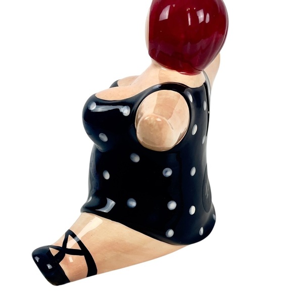 Rare Retro Polka Dot Swimsuit Piggy Bank | Unique Hand-Painted Ceramic Decor - Picture 4 of 15